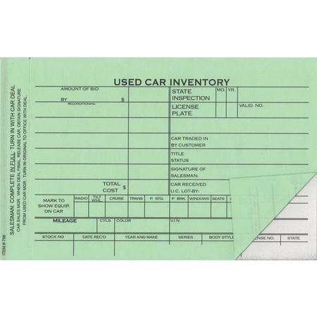 ASP Used Car Inventory Card, 6 5/8" X 4 1/4" - 2 Part, 100 Per Pack Pk 796
